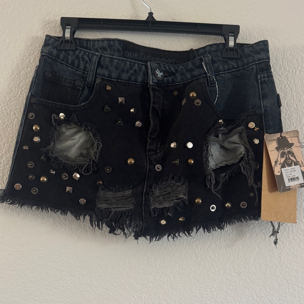 One Teaspoon Jax Mini Studded Black Denim Skirt